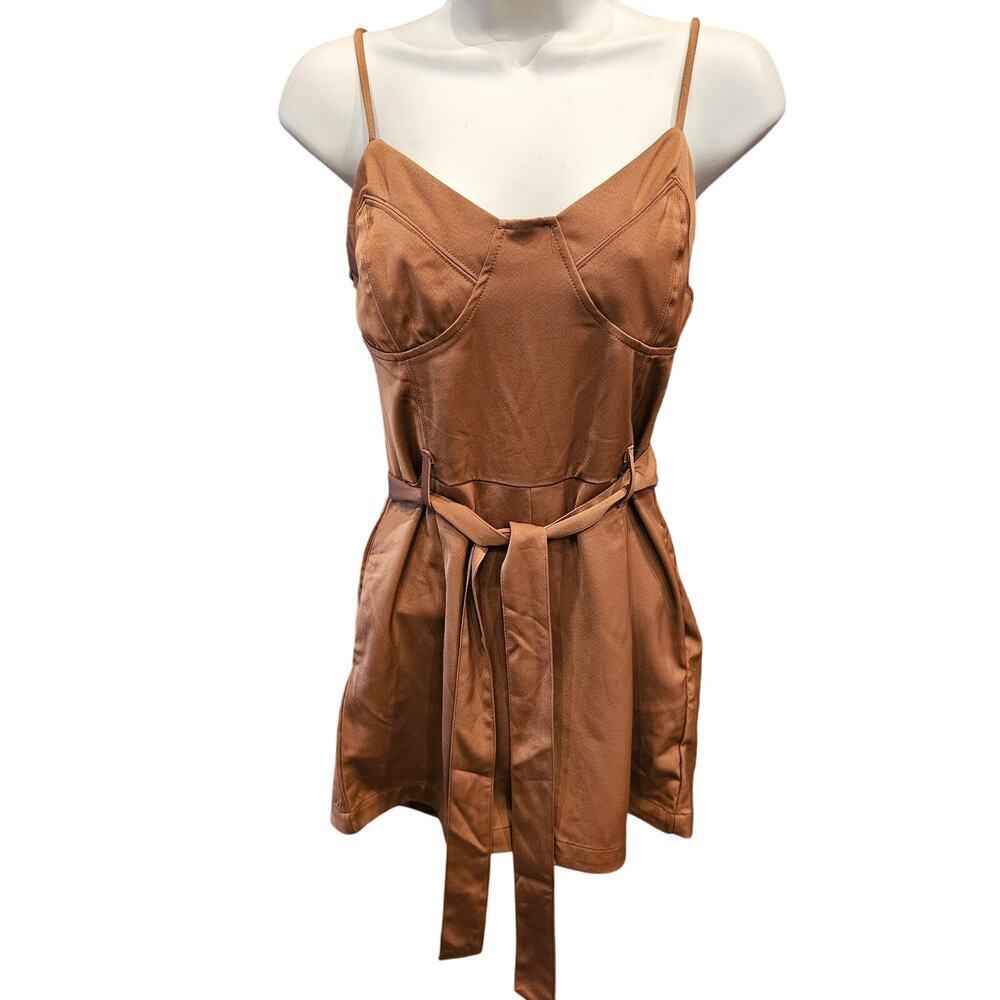 Golden brown corset top EUC jumper with waist tie & pockets casual summer sz M